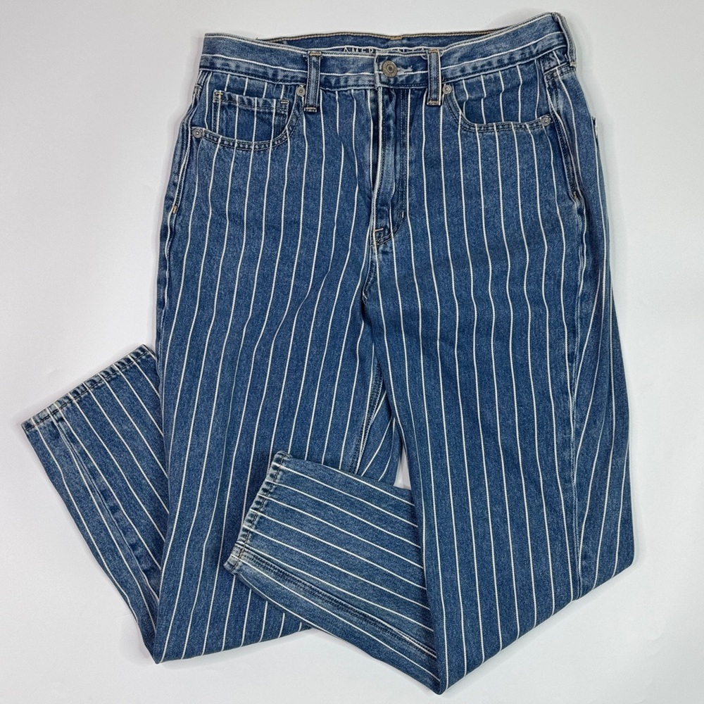 American Eagle Mom Jean Blue Pin Striped Jeans Size 6